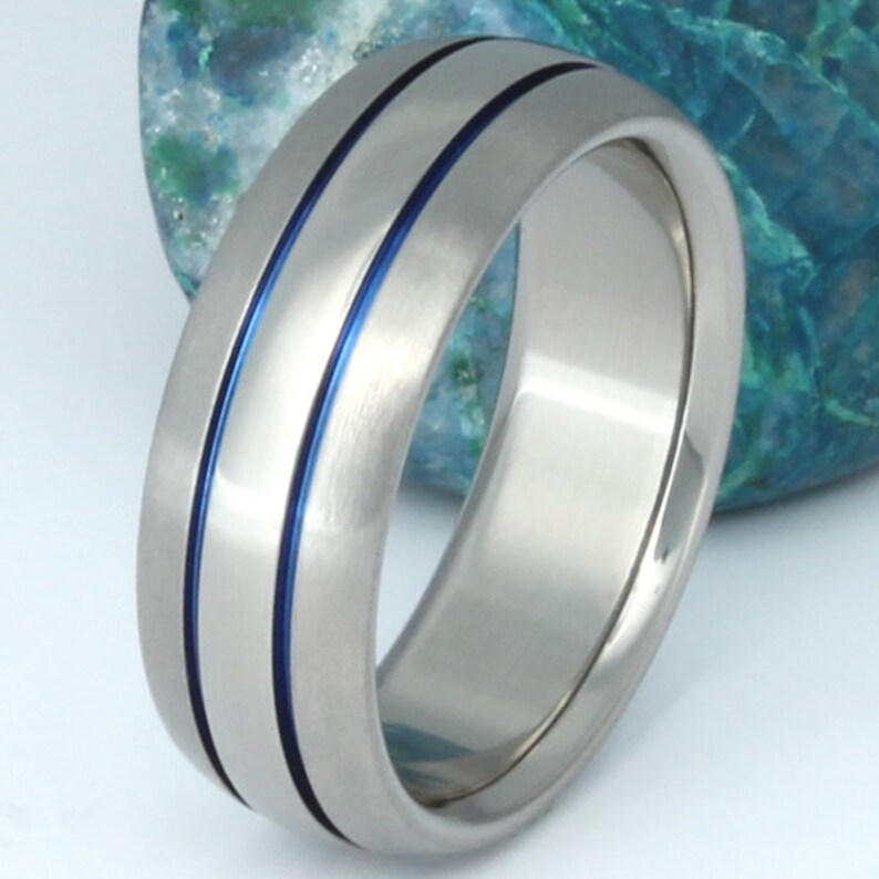 Thin Blue Line Titanium Wedding Band Handcrafted Titanium