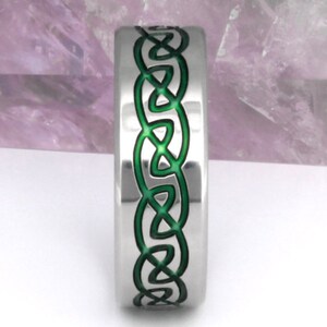 Celtic Titanium Wedding Band Green Titanium Ring Celtic Knot Ring Infinity Design ck32 image 3