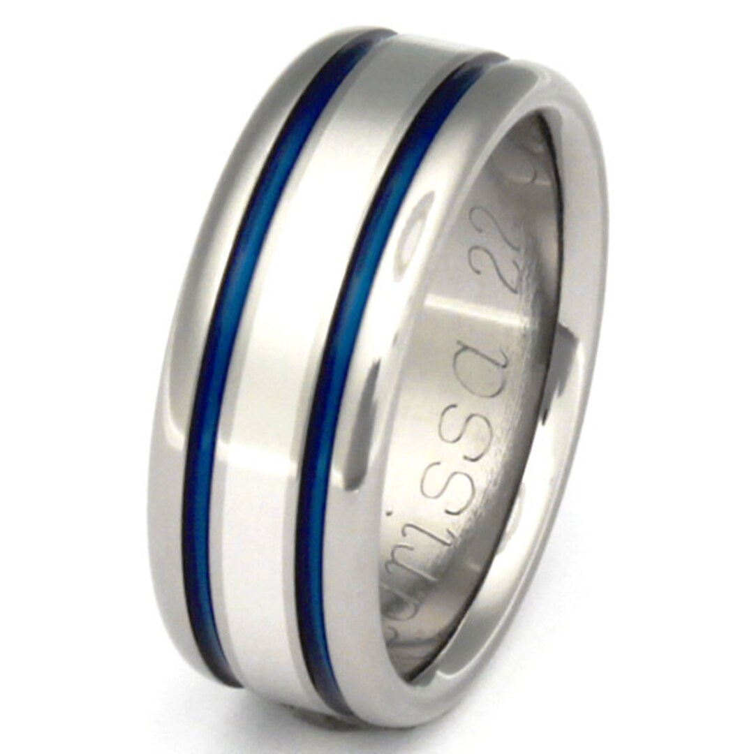 Unique Titanium Wedding Ring Platinum Ring Thin Blue Line - Etsy