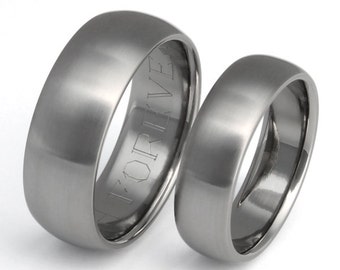 Titanium Traditional Wedding Band Set - Titanium Rings - His and Hers - Classic Engagement Ring Set- stn11