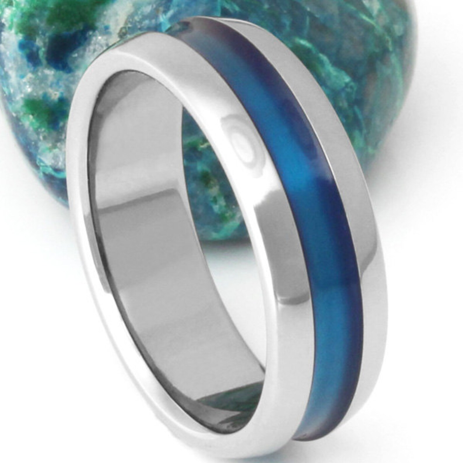 Thin Blue Line Titanium Wedding Band Handcrafted Polished Etsy