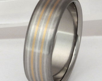 Gold Platinum and Titanium Wedding Band - Striped Precious Metal Ring - Illumination - m3
