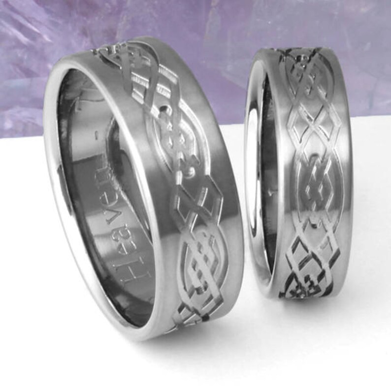 Irish Celtic Titanium Wedding Band Set His and Hers