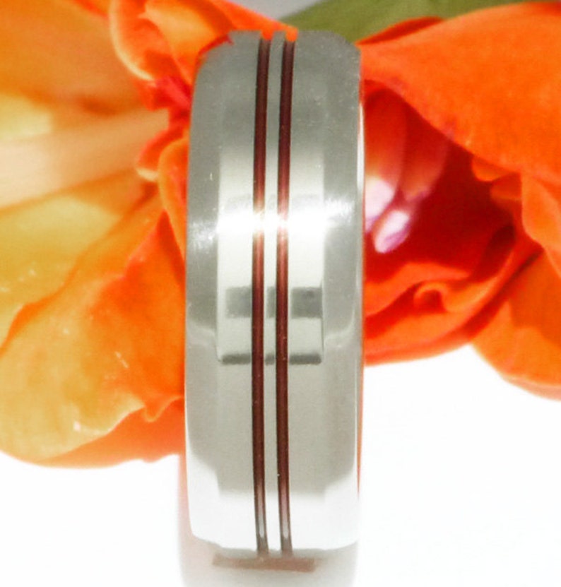 Firefighter/'s Ring Thin Red Line Titanium Band Two Red Lines r26
