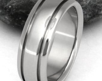 Titanium Wedding Band -  Handcrafted Titanium - Mens Band or Women's Ring - Domed Ring with Two Grooves - n10