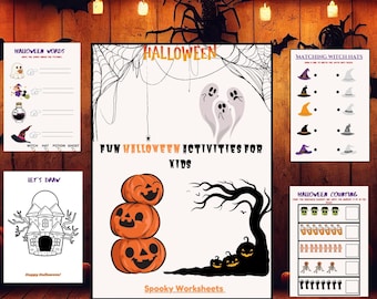 Printable Halloween Activities for Kids -Counting, Words & Coloring Fun| Halloween Printables for Preschoolers|Printable Halloween for Kids