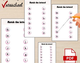 Hojas de trabajo de combinación de letras para preescolar y jardín de infantes / 4 hojas de trabajo imprimibles en PDF / Combinación de letras de la A a la Z