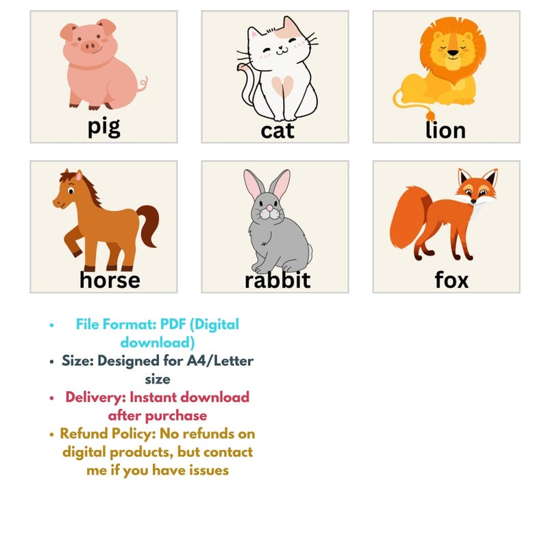 Animal Flashcards| Printable Flashcards| Preschool Flashcards| Toddler ...