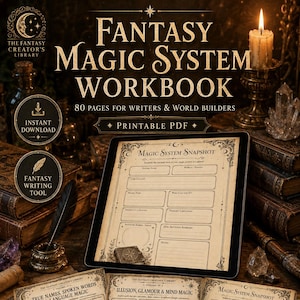 Ultimate Fantasy Magic System Workbook PDF, Worldbuilding Novel Planner, Writing Guide