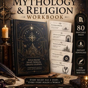 Ultimate Fantasy Mythology & Religion Workbook, Worldbuilding Planner for Writers, Pantheon Builder, Printable PDF