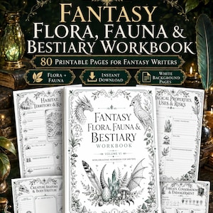 Fantasy Flora Fauna Bestiary Workbook PDF, Worldbuilding Novel Planner, Writer Worksheet