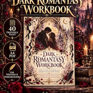 Dark Romantasy Writing Workbook, Gothic Fantasy Romance Plot Planner, Character Worksheets PDF