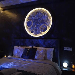 Smart Moon Wall Lamp, Modern LED Light, Dimmable XPS Wall Night Light, Planet Lamp, Alexa, Moon Lamp, Nursery Wall Decoration, Lunar Lamp
