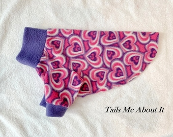 Ready to Ship - Heart Print Fleece Dog Pajama Top - Standard Small