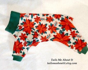 Ready to Ship - Poinsettia Anti-Pill PLUSH Fleece Dog Pajama - Standard MEDIUM