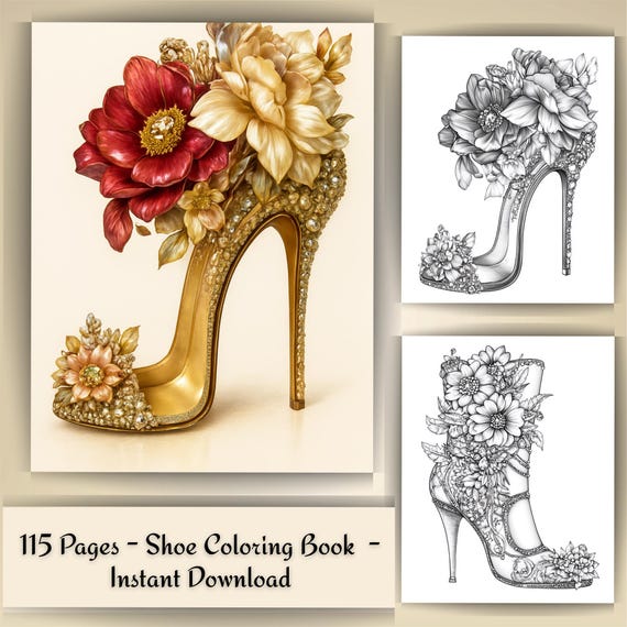 Adult Coloring Book: 115 Floral High Heels Designs for Stress