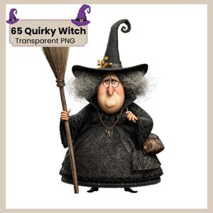 Quirky Witch Clipart: Halloween Scrapbook PNG  (Digital Download), Commercial Use