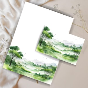 Juego de cartas "Whisical Forest Valley", papelería Serene Nature + sobre, hojas de notas con o sin raya, papel de carta