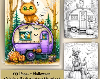 Halloween Coloring Book: 65 Spooky Pages, Haunted Houses (PDF Download)