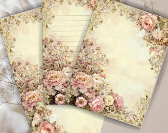 Set di lettere romantiche floreali – Cancelleria vintage con buste