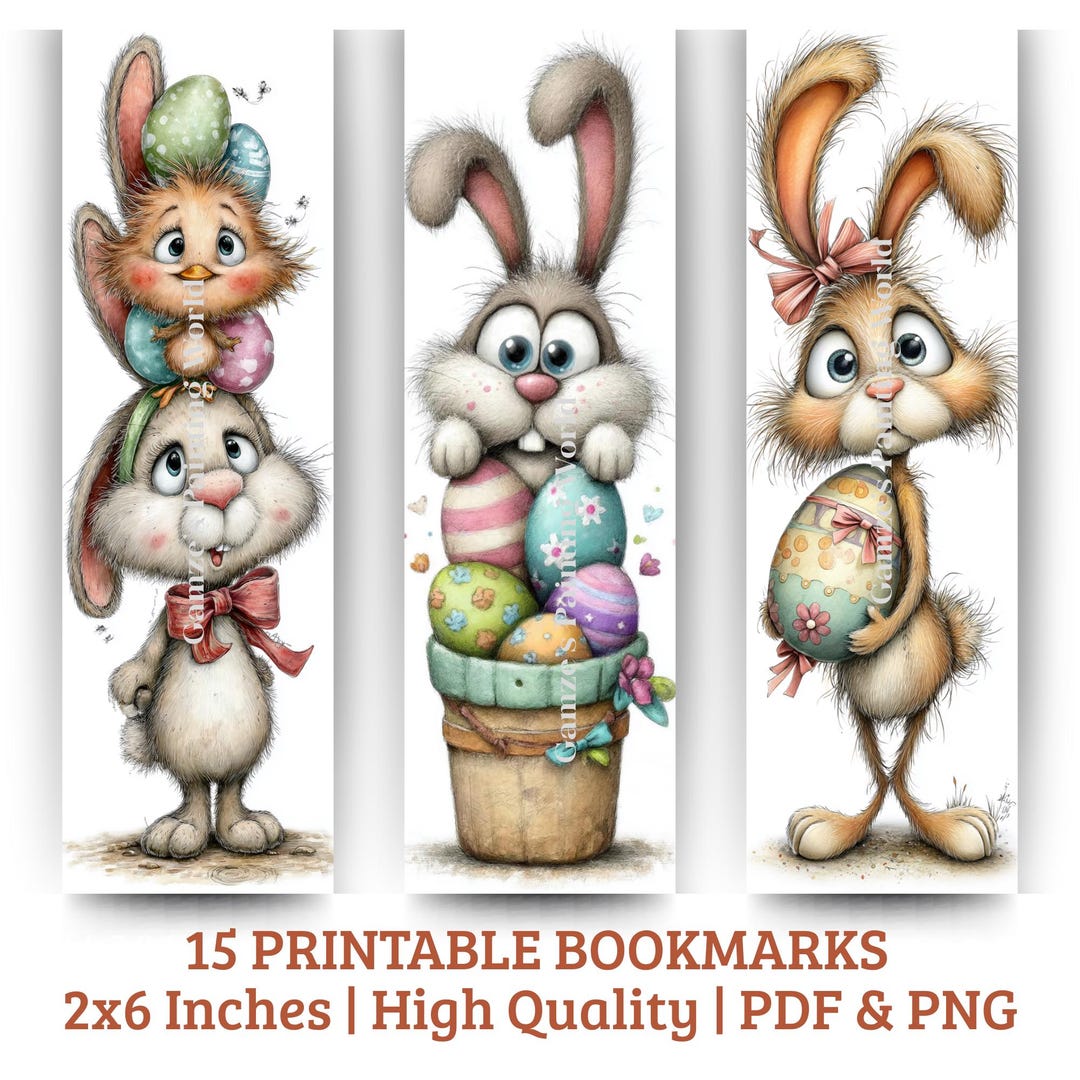 Funny Easter Bunny Printable Bookmarks Set of 15, Cute Spring Bookmarks ...