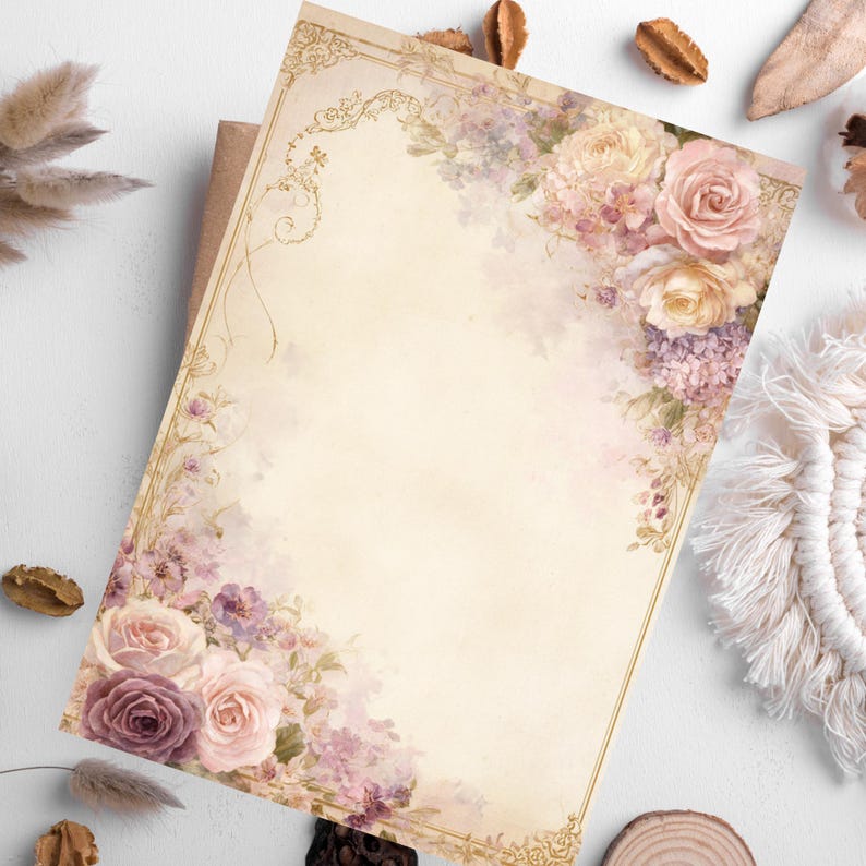 Vintage Rose Hydrangea Stationery Set: Floral Letter Writing Paper (A4 ...
