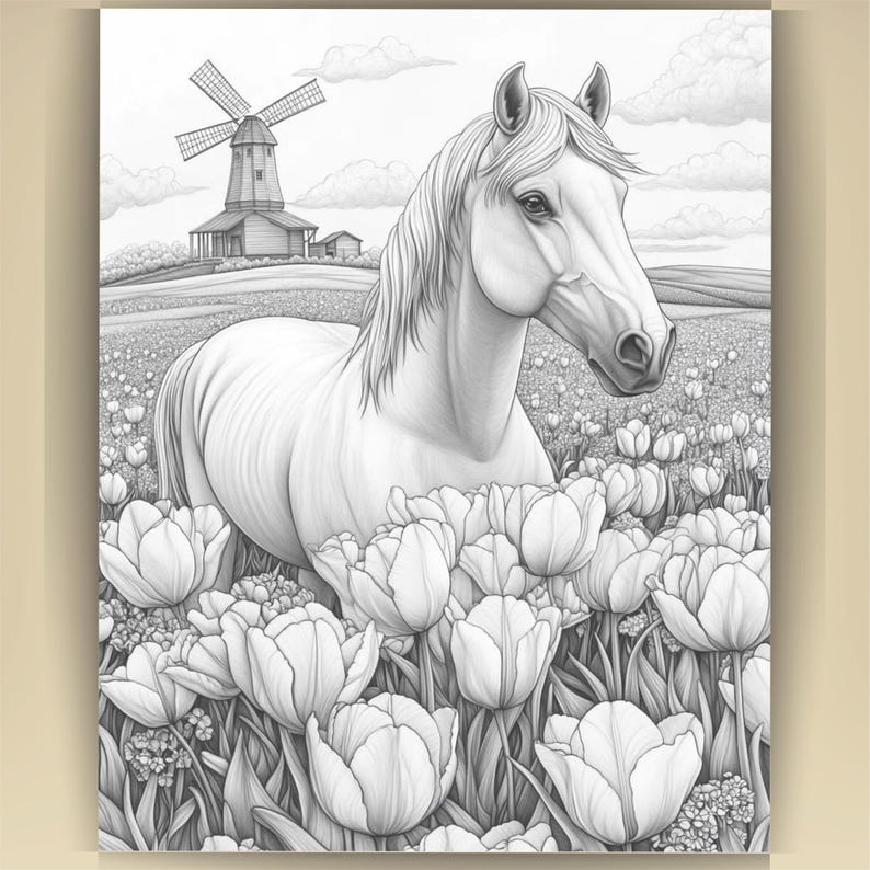Horse Coloring Book for Adults: Countryside Scenes PDF (73 Pages) (Digital Download image 5