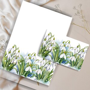 Juego de cartas con campanillas de invierno: papelería floral invernal imprimible, hojas de notas con o sin renglones, papel de carta floral imprimible, amigo por correspondencia