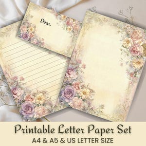 Vintage Rose Floral Stationery Set: Printable Letter Writing Kit (PDF & PNG Download)