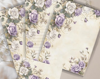 Romantic Rose Stationery Set – A4 Watercolor Floral Writing Paper & Envelope – Printable Vintage Letter Paper