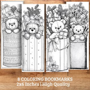 Puede incluir: Juego de ocho marcapáginas para colorear con osos de peluche en cajas de regalo, decorados con lazos, regalos y vegetación. Los marcapáginas miden 5 x 15 cm y son de alta calidad.