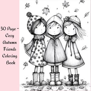 Adult Coloring Book – Cozy Autumn Friends Coloring Book – 30 Fall-Themed Pages for Adults | Instant Download PDF - Grayscale Coloring Book