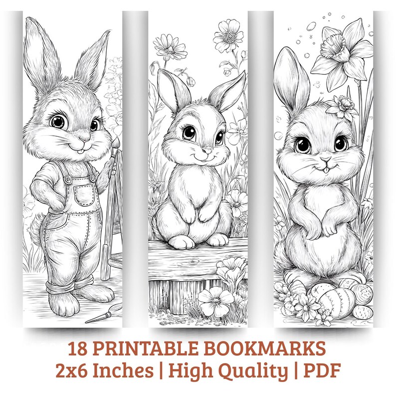Printable Easter Coloring Bookmarks – Bunny Chick Line Art (PDF ...