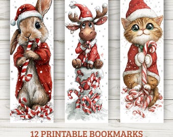 Marque-pages animaux de Noël fantaisistes : motifs festifs pour les fêtes (téléchargement numérique)