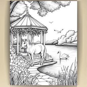 Horse Coloring Book for Adults: Countryside Scenes PDF (73 Pages) (Digital Download image 19