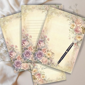 Vintage Rose Floral Stationery Set: Printable Letter Writing Kit (PDF Download)