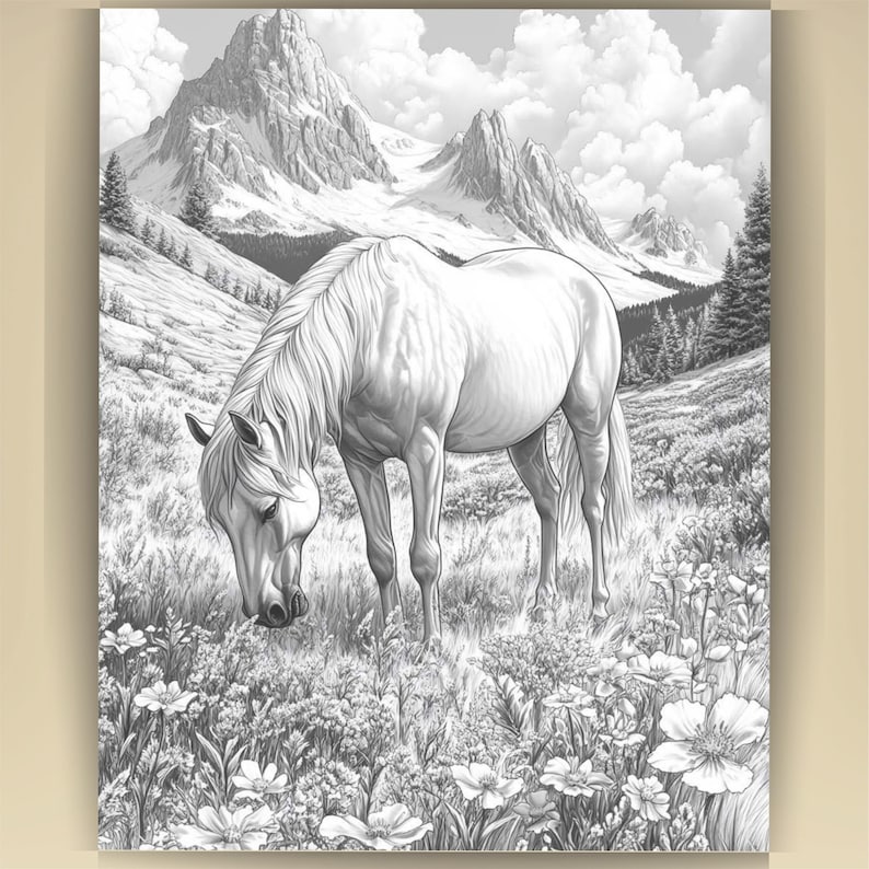 Horse Coloring Book for Adults: Countryside Scenes PDF (73 Pages) (Digital Download image 14
