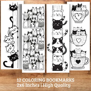 Printable Cat Coloring Bookmarks: DIY Gift for Book Lovers (PDF Download 2x6in