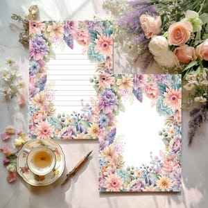Juego de cartas de jardín de primavera, papelería imprimible con motivos florales, kit de papelería imprimible, papel A4, juego de papel digital, papel de carta imprimible con motivos florales.