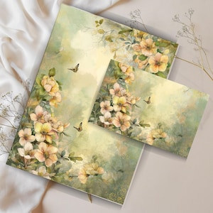 Papelería digital con acuarela y diseño floral de melocotón, tamaño A4, con y sin rayas, para escribir en diario y cartas imprimibles.