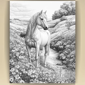 Horse Coloring Book for Adults: Countryside Scenes PDF (73 Pages) (Digital Download image 9
