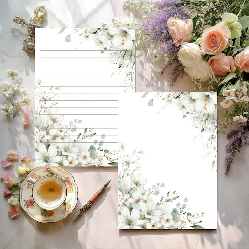 Printable Cherry Blossom Stationery Set – Watercolor Sakura Letter ...