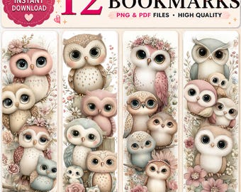 Floral Owl Bookmarks | Whimsical Pastel Designs (PDF & PNG)