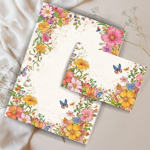 Set di cancelleria con motivo "Giardino primaverile colorato", carta da lettere floreale stampabile con farfalle, fogli di carta da lettere a righe o non a righe, carta da lettere