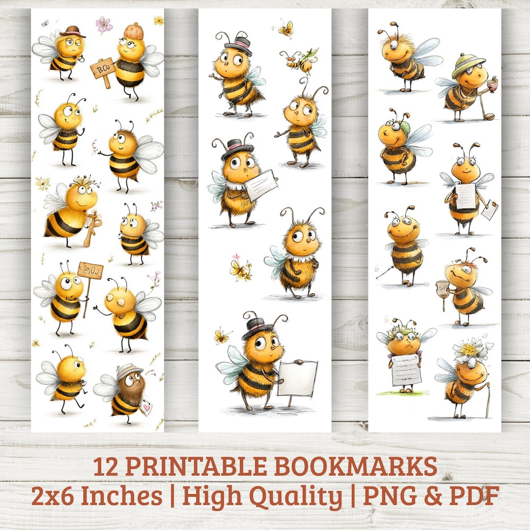Whimsical Bee Printable Bookmarks – 12 Charming Hand-drawn Designs ...