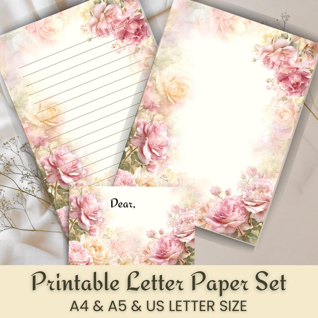 Vintage Rose Stationery Set – Printable Floral Letter Writing Kit (PDF ...