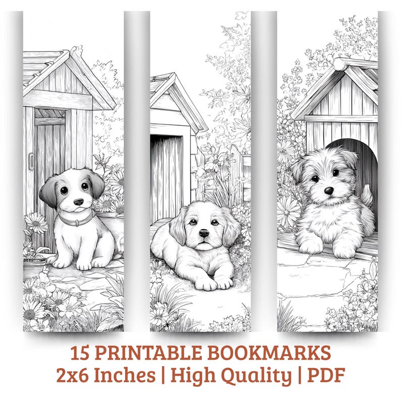Puppy Coloring Bookmarks | 15 Dog Designs (PDF Download 2x6 Inches - Etsy