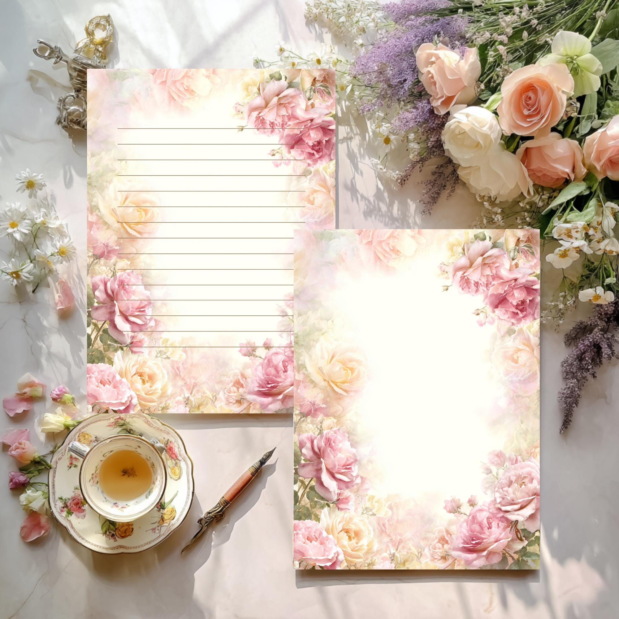 Vintage Rose Stationery Set – Printable Floral Letter Writing Kit (PDF ...