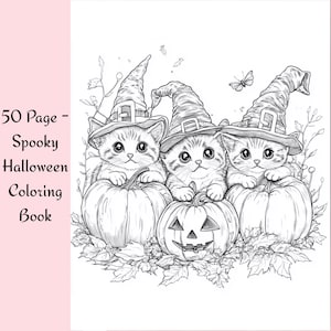 Printable Halloween Coloring Book – 50 Spooky Pages for Adults - Instant PDF