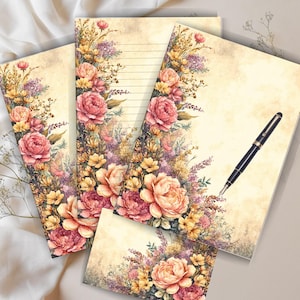 Elegant Vintage Floral Peony Garden Letter Writing Set - Printable Stationery Kit with Envelopes